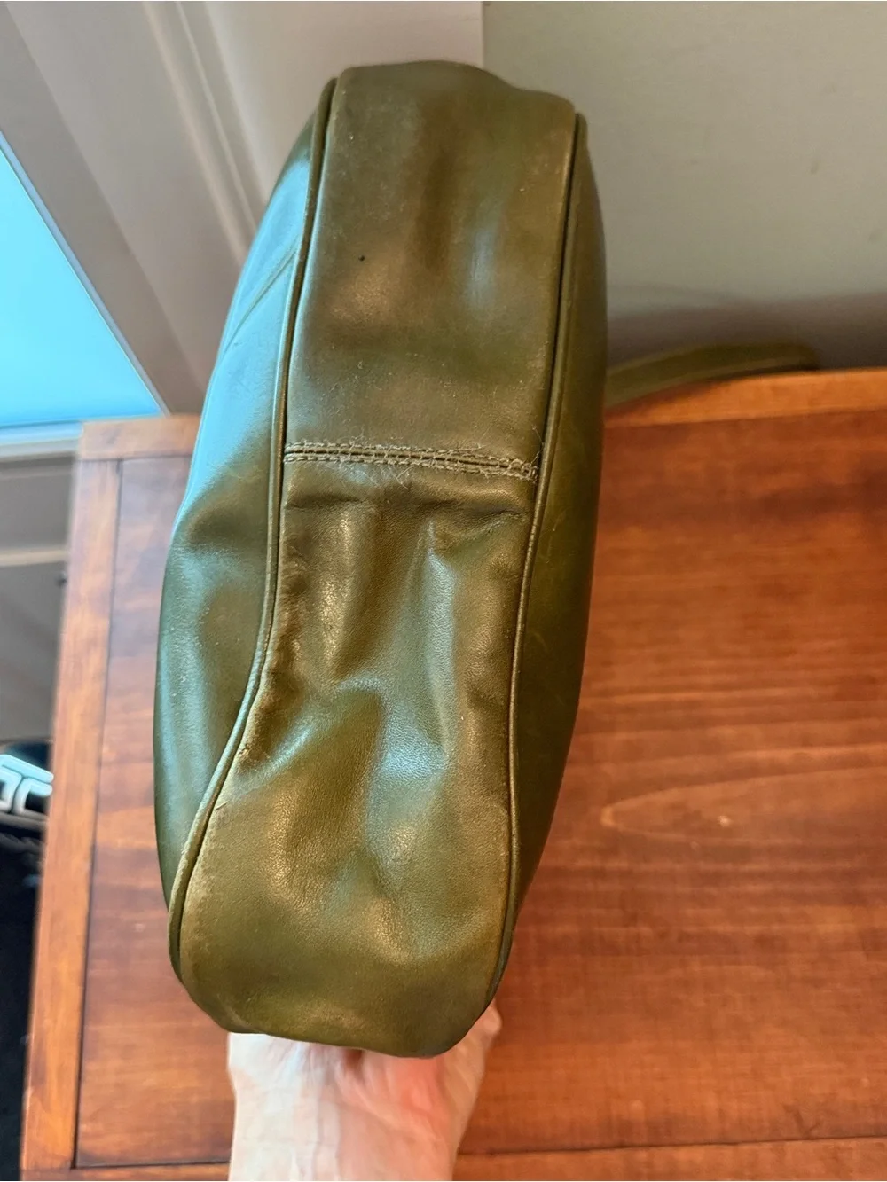 Vintage Maurizio De Giacomi Olive Green Leather Italian Shoulder Bag Purse
